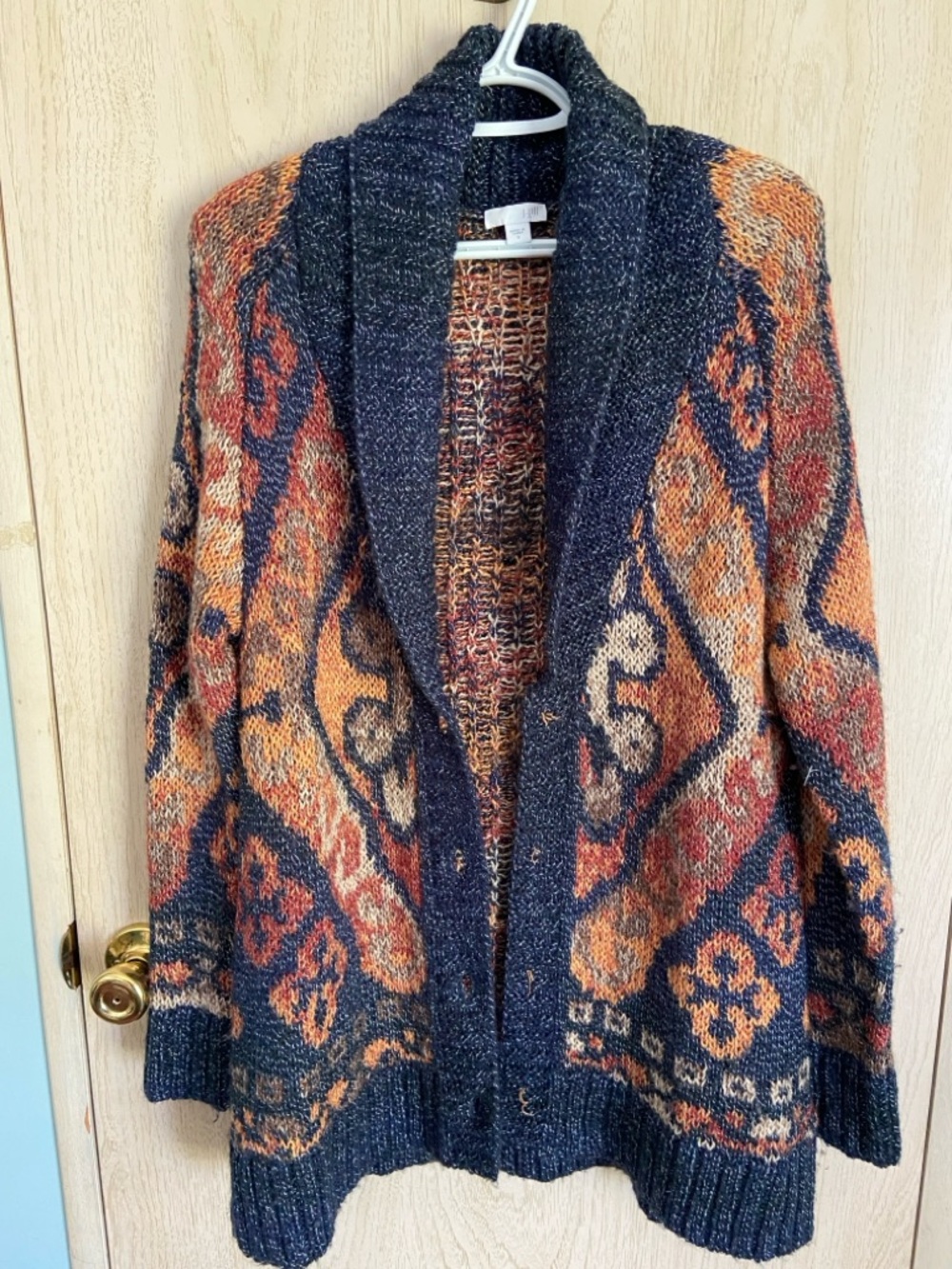 J. Jill Women's Cardigan Sweater SIze Small Blue Chunky Bohemian Boho FLAW